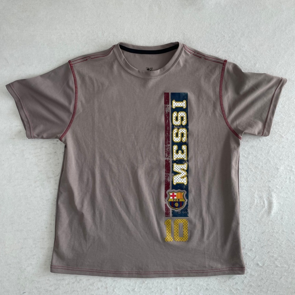 FC‎ Barcelona Lionel Messi Shirt Mens XL Gray Soccer Graphic Tee 10 SC-3458 B